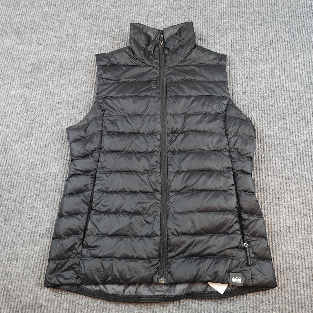 REI Co-op Down Vest Womens Medium Black Quilted Insulated Puffer Full Zip